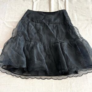 Vintage Betsey Johnson Black Embroidered Tulle Tiered Full Skirt